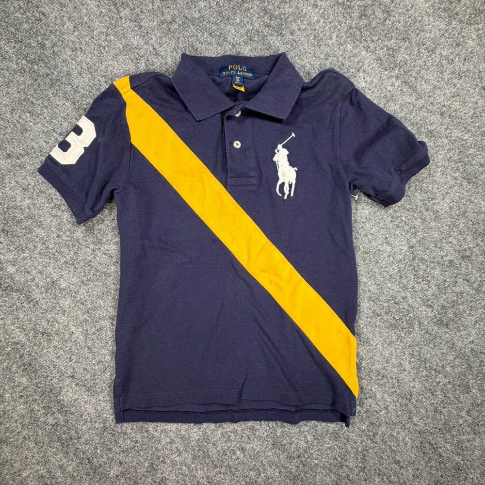 Polo Ralph Lauren Kids Big Pon Sash Polo Shirt Navy Yellow Size 8‎ S/P 671
